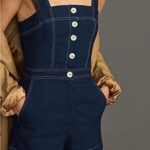 MAEVE Denim Blue Buttoned Romper with side and back pockets Size 8